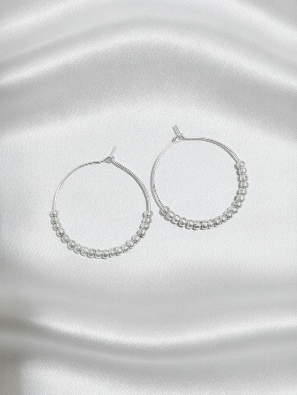 Silver Beaded Hoop Earrings for Women